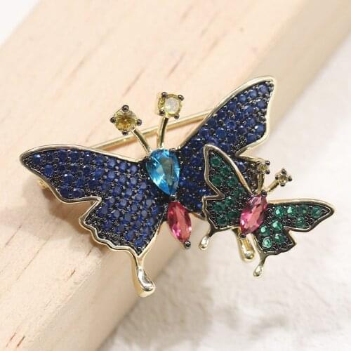 Korean-Style Korean Inlaid Stone And Butterfly Brooch Insects Pin blue yellow color fashion women jewelry free shipping