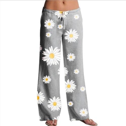 Daisy Flower Print Elastic High Waist Baggy Pants Women Harajuku Casual Boho Wide Leg Pants Streetwear Korean Fashion Trousers