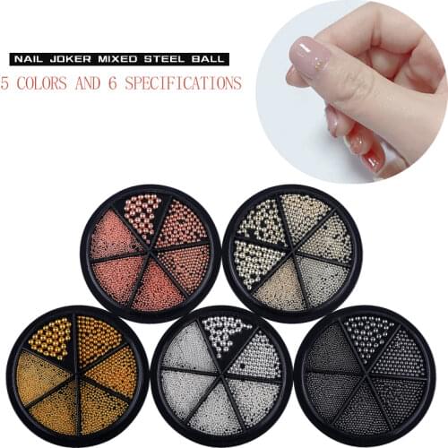 Hot LEAMX 6 Grid 5 Sizes Caviar Beads Stainless Steel Gold Silver Gun Black Nail Art Decoration Manicure Decorationtool Gift New