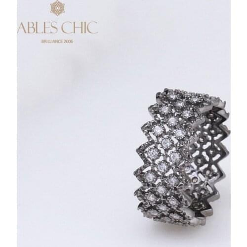 Black White Lace Renaissance Multi Row CZ Rings Solid 925 Silver Filigree Hematite Floral Wedding Bands Premium Fine Jewelry