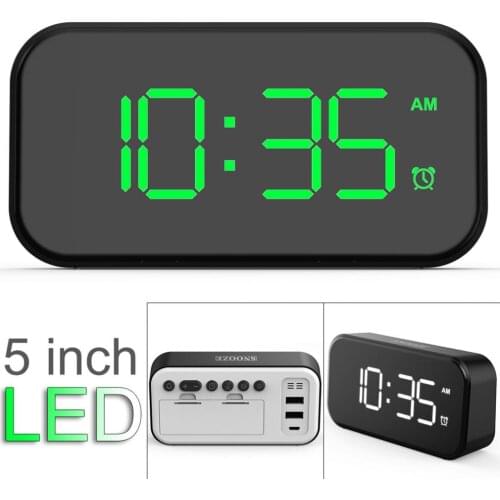 5 Inches Black Full Screen Fashion Digital Touch Alarm Clock with Green / White Display and 100dB Extra Loud Alarm for Bedroom