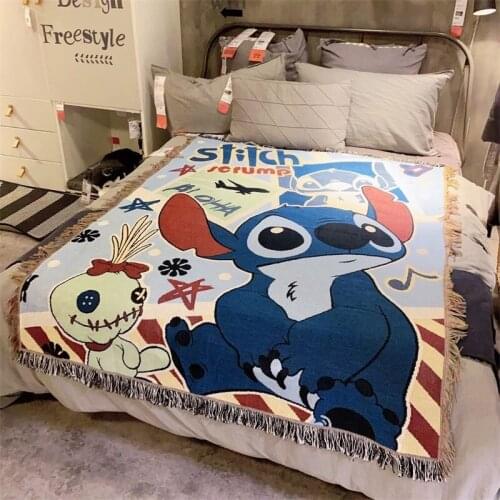 Disney Lilo & Stitch Sofa Blankets Cover Harajuku Style Cute Background Cloth Tapestry Line Blanket Throw on Bed Car Keep Warm