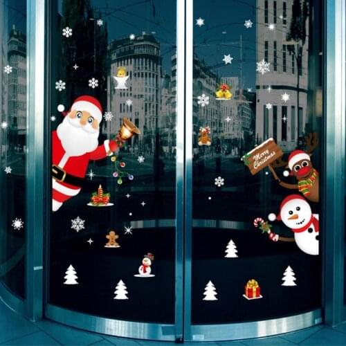 DIY Merry Christmas Wall Stickers Window Glass Decals Removable Santa Claus Elk Murals New Year Christmas Decorations