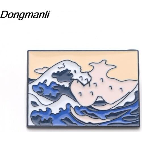 DMLSKY Cool Enamel Brooch The Great Wave Off Kanagawa Brooches For Women Men Tie Pins Personality Clothes Pin Badge M2936