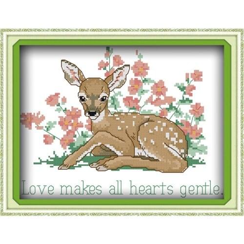 Everlasting Love Meek Deerlet Chinese Cross Stitch Kits Ecological Cotton Stamped 11 14CT DIY Gift New Year Decorations For Home