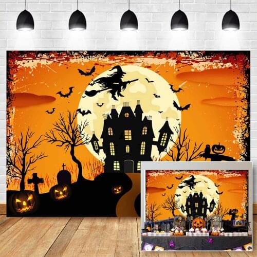 Halloween Party Backdrop Black Bat Castle Background Photography Scary Pumpkin Lantern Photocall Decor Background Photo Studio