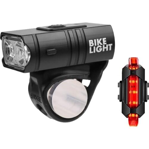 USB Rechargeable Bike Light Set 6 Modes 2xT6 LED Bicycle Front Light Headlight Flashlight + Rear Lamp Taillight