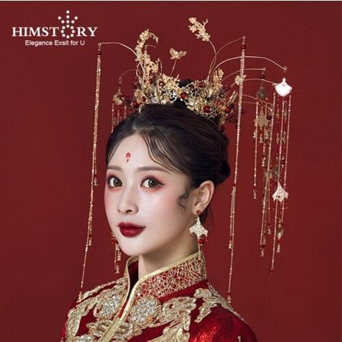 HIMSTORY Vintage Chinese Style Phoenix Crown HeadpiecesClassic Bridal Headwear Traditional Retro Wedding Bride Hair Accessories
