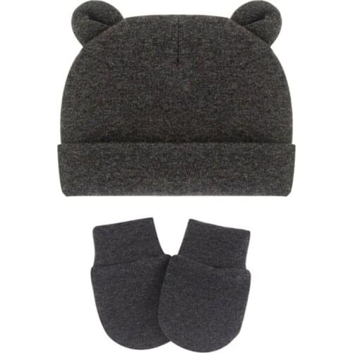W3JF Newborn Baby Cotton Beanies Hospital Hat and Mittens Set Solid Candy Color Stretchy Infant Warm Gloves 0-1 Years Old