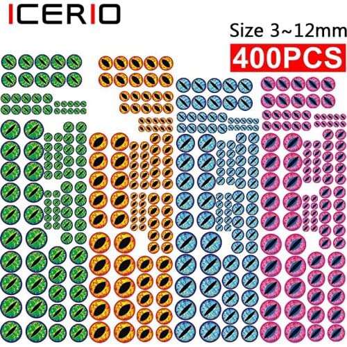 ICERIO 3D Epoxy Fish Eyes Dragon Raptile Eyes for Fishing Fly Fish Lure Making Pack of 400 Assortment 3mm to 12mm
