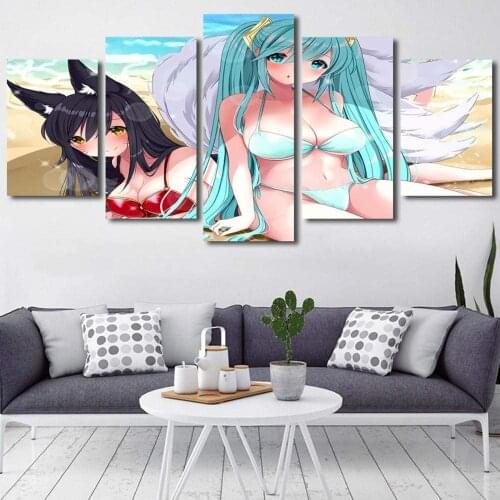 5 Piece Wall Art Canvas Anime Figure Pictures Sexy Girl Posters And Prints Home Living Decor Modern Bedroom Decoration Paintings