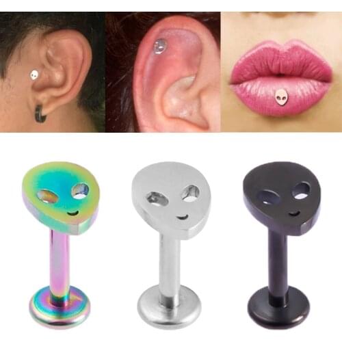 1PC Alien Lip Ring Labret Stud Piercing Bar Stainless Steel Tragus Helix Ear Cartilage Earrings Studs for Women Body Jewelry 16G