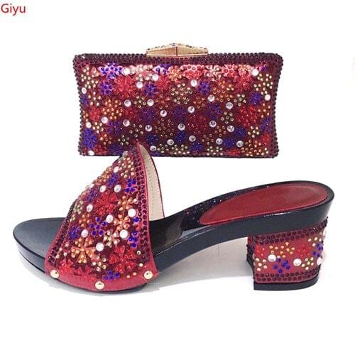 Doershow Italian Matching Shoes and Bag Set African Wedding Shoe and Bag Set Italy Shoe and Bag Set Women High Heels!SKI1-19