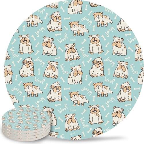 Lovely Dog Cute Bulldog Pet Unique Ceramic Placemat Coaster Porcelain Mats Pads Table Decoration Accessories Kitchen Tool Gift