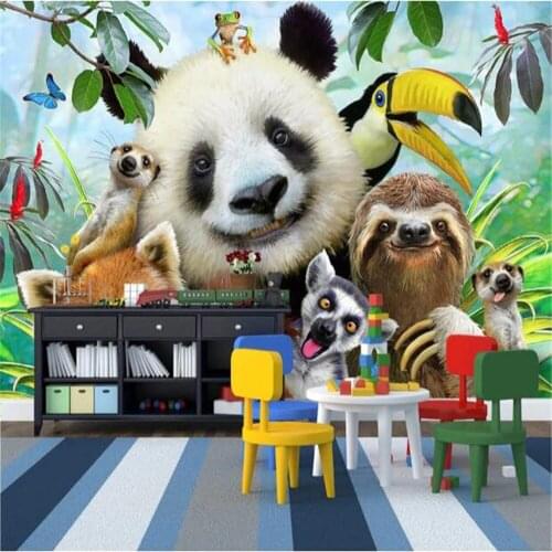 Milofi custom non-woven fabric cute cartoon zoo group of animals selfie childrens room background wall painting wallpaper