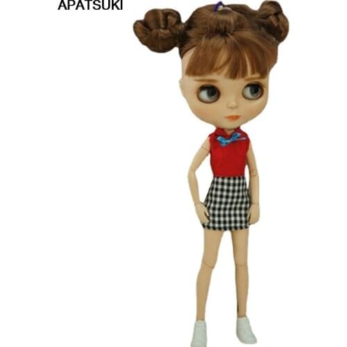 Fashion Doll Clothes For Blythe Doll Outfits Red Stripe Tank Top Vest Long Pants For Blyth Dolls 1/6 Doll Accessories Kids Toys