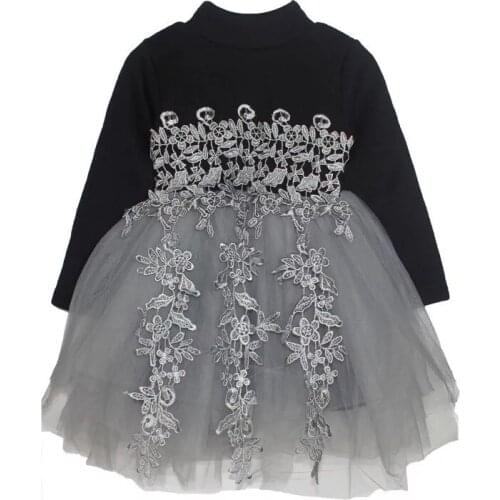 Fashion Girls Knitted Patchwork Dress New 2020 Spring Lace Embroidery Mesh Princess Dress Kids Ball Gown 2-7Yrs Toddler Clothes