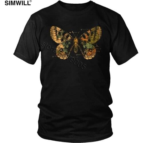 Vintage Time Flies Shirt Men Cotton Map Butterfly T Shirt Short Sleeved Round Neck T-Shirt Grunge Tees Shirt Slim Fit Tops Gift