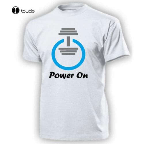Men Cool Tee Shirt Power On Hantel Kraft Bodybuilding Fitness Fitnessstudio Gyms T Shirt Summer T-Shirt Tee Shirt