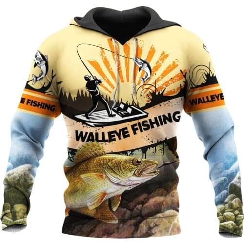 Mens Fashion Hoodies Walleye Fishing 3D Full Printed Sweatshirt Unisex Zip Casual Jacket DY84
