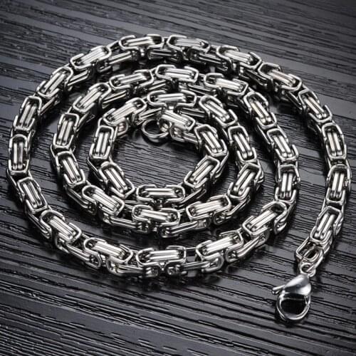5mm Steampunk Style Mans Necklace Byzantine Chain Collar Choker Silver Color Stainless Steel Jewelry Hip-Hop Male Boys Gifts