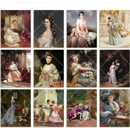 40x50cm Oil Painting European Court Lady Paint By Numbers Kits On Canvas DIY Acrylic Painting Wall Art Picture Home Decor