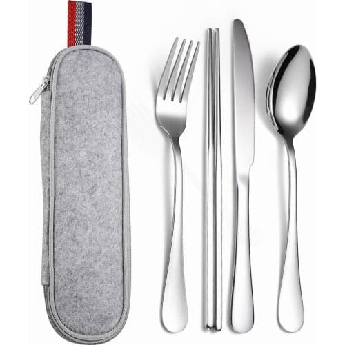 Camping Tableware Cutlery Set Portable Travel Cutlery Set Stainless Steel Chopstic Fork Spoons Knives Gold Dinnerware Set Home