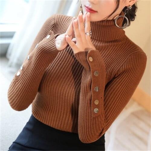 High-necked Slim-fit sweater womens autumn medium-long elastic sweater long-sleeve sweater female pullover turtleneck