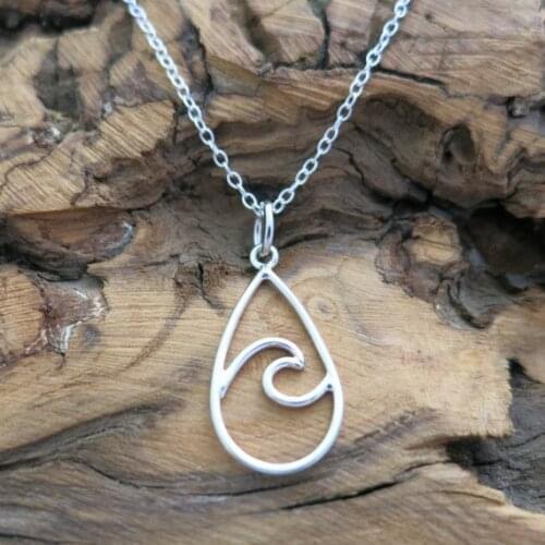 Travel Beach Sea Ocean Water Wave in Water Drop Shape pendant Necklace hollow Geometric Raindrop Teardrop Surfer Love Necklaces