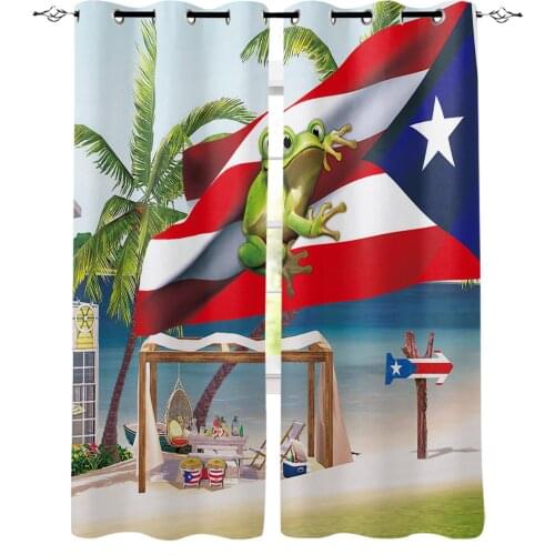 Palm Tree Puerto Rico Flag Frog Beach Blackout Curtains For Living Room Bedroom Printed Window Treatment Drapes Home Decor
