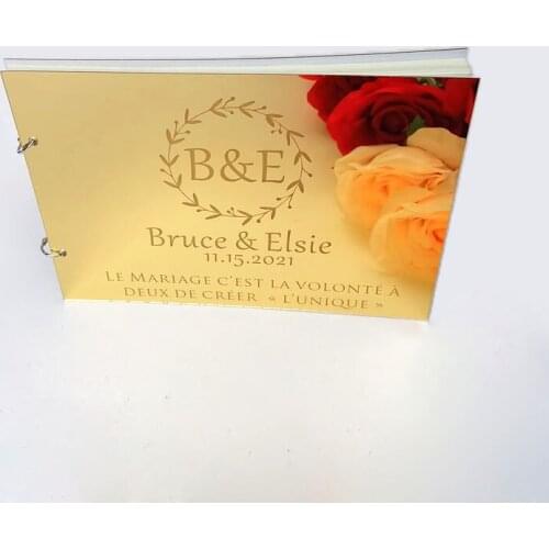Personalised B5 Acrylic Mirror Beige Blank Guestbook Wedding Signature Guest Book Event & Party Decor Favors Gifts