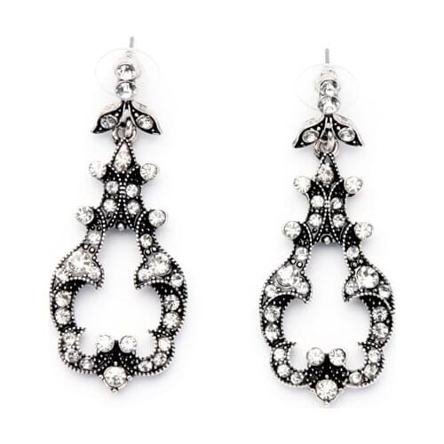 Bulk Price Trendy Graceful Glass Made Earring Retro Women Rhinestone Jewelry Fine Bijoux Earrings Latest silver color Color