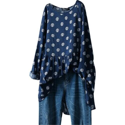 Plus Size Blouse Tops Long Sleeve Tunic Shirt O-Neck Women Blouses Polka Dot Chiffon Blouse Big Size blusas bluzki damskie