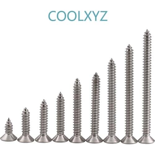 CoolXYZ Cross Countersunk Head Self Tapping Screw M3.5M4M5M6 316 Stainless steel KA phillips Flat Head Tapping Wood Screw 10PCS