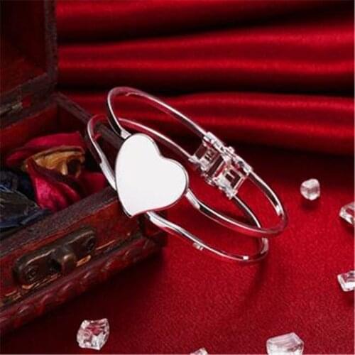 Silver Color Bracelet for Women with Genuine Silver Color Heart Charm Bracelets Party Jewelry
