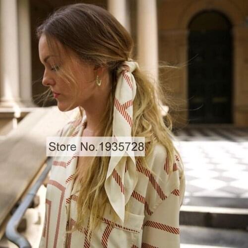ElfStyle Silk 100% Square Scarf - Newest Stylish Beige Colored & Rust Colored Geometry Printing Nordic Simple Style Scarf