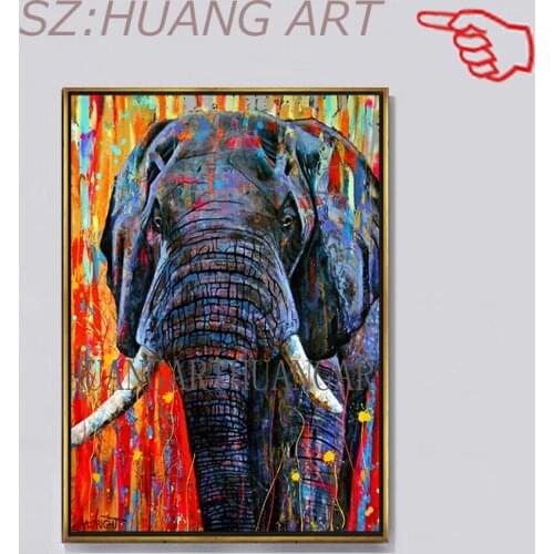 Modern Living Room Decor Abstract Elephant Head Picture Oil Painting Art Real Hand Painted Wall Decor Canvas Artwork For Gift