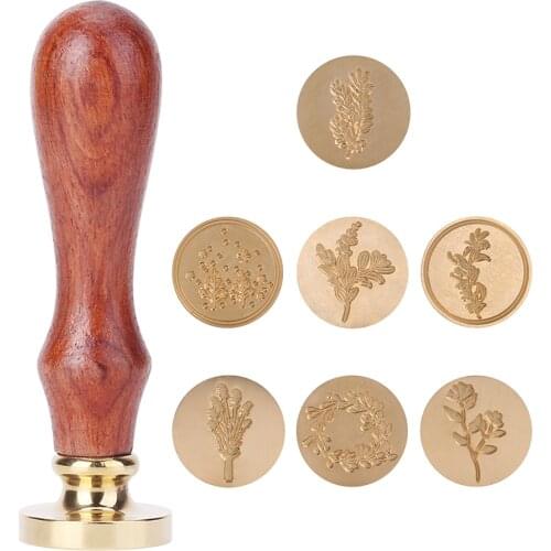 Retro Wax Seal Plant Pattern Copper Head Wood Handle Sealing Wax Stamp Lacquer Spoon Wax Particles for DIY Envelope Wedding