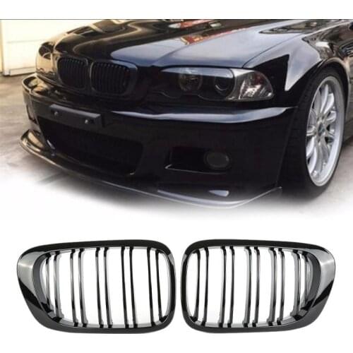 For BMW E46 318I 320I 325I 330I 1998-2002 High Quality Front Wide Kidney Grille Gloss Black Kidney Grille Front Bumper Dual Slat