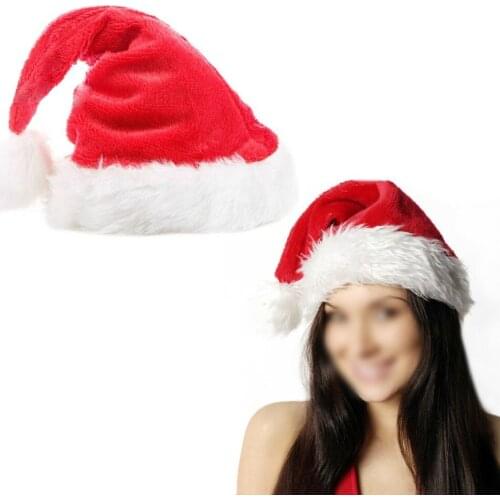 2019Christmas Hat Woman Winter Hat Holiday Party Caps Cotton Cap Christmas Gift Velvet Santa Hat with Plush Trim