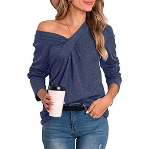 Fashion Autumn Sweatshirts Women V-neck Asymmetrical Cotton Sleeves Collar To Twist Casual Long Sleeve Pullover