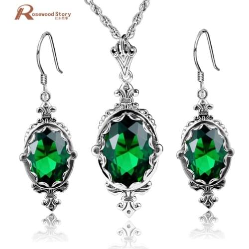 Wonderful Vintage Design Sterling Silver 925 Stamp Created Emerald Stone Fashion Women Jewelry Set For Engagement Jewelry Sets
