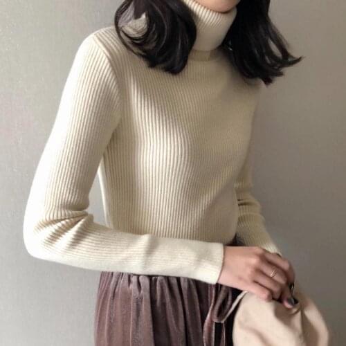 Zuolunouba Autumn winter fashion women solid color sweater Slim long sleeved Elasticity Camel high collar ladies knitted sweater