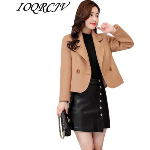 Women Short Woolen Coat Autumn Winter 2019 New Slim Elegant Lapel Solid Color Long Sleeve Warm Woolen Coat Jacket Top Outwear
