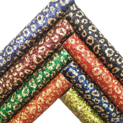 Gold Leopard Printed Glitter Faux Vinyl Fabric with Felt Backing Glitter Leather Sheets For Earrings Bows DIY 21X29CM GM2185A