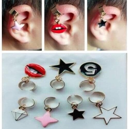 1pcs Europe Vintage Trendy simple alloy cross five-pointed star moon lips starfish Earless hole Ear clip female charm jewelry