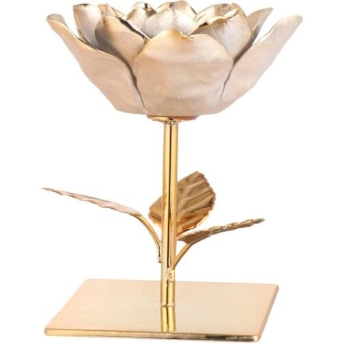 1pc Decorative Tealight Candle Holder Iron Art Rose Flower Shaped Candle Holder Stand Desktop Candlestick (Silver)