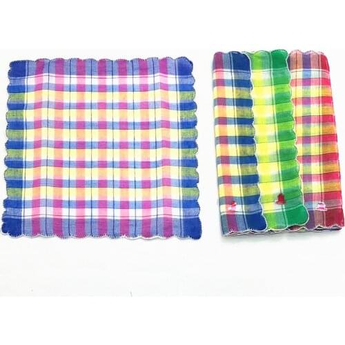 12x Womens Retro Soft Handkerchiefs Plaid Square Hankies Kerchief 28x29cm