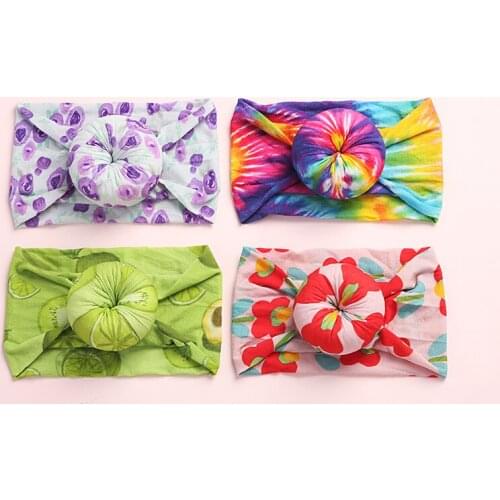 20pc/lot Flower Print Round Knot Nylon Baby Headbands,Tie Dye Print Rainbow Color Nylon Headband for Girls Turban Bun Headband