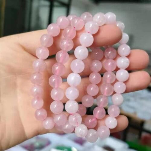 2021 Pink Rose Powder Crystal Quartz Natural Stone Streche Bracelet Elastic Cord Pulserase Jewelry Beads Lovers Woman Gift